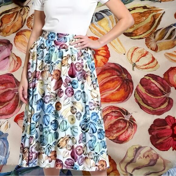 Modcloth NWT Multicolor Fall Gourd Print Fabric Midi Skirt Size 3X - Picture 1 of 8